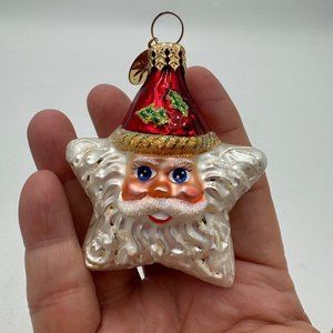 RED Christopher Radko Shine On Santa Star Glass Christmas Ornament Lil Gem Santa